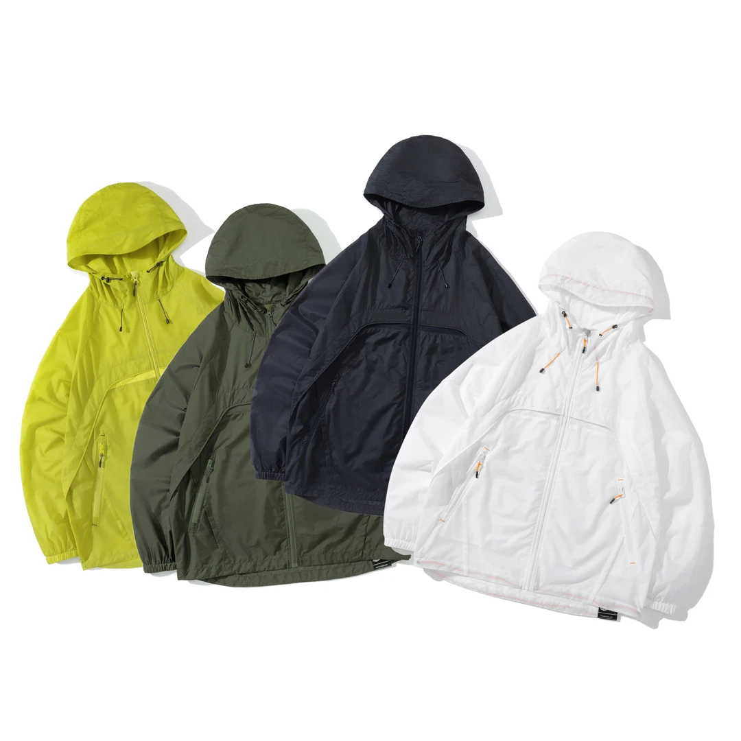 F8连帽抽绳防晒服拼接网孔透气凉感速干SJK7755