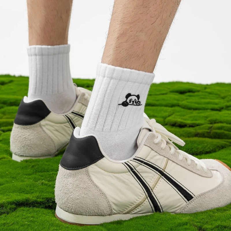 白色袜子男款中筒熊猫卡通可爱搞怪长袜潮流夏季薄款学生短筒透气