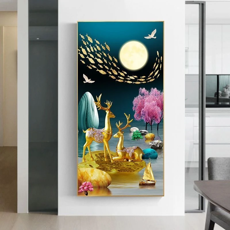 无品牌简约轻奢麋鹿挂画用于玄关客厅走廊过道装饰