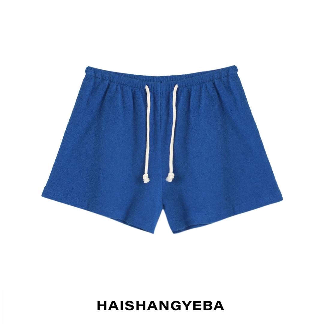 【海上叶爸】新款2025夏季百搭棉松紧腰抽绳休闲毛巾短裤