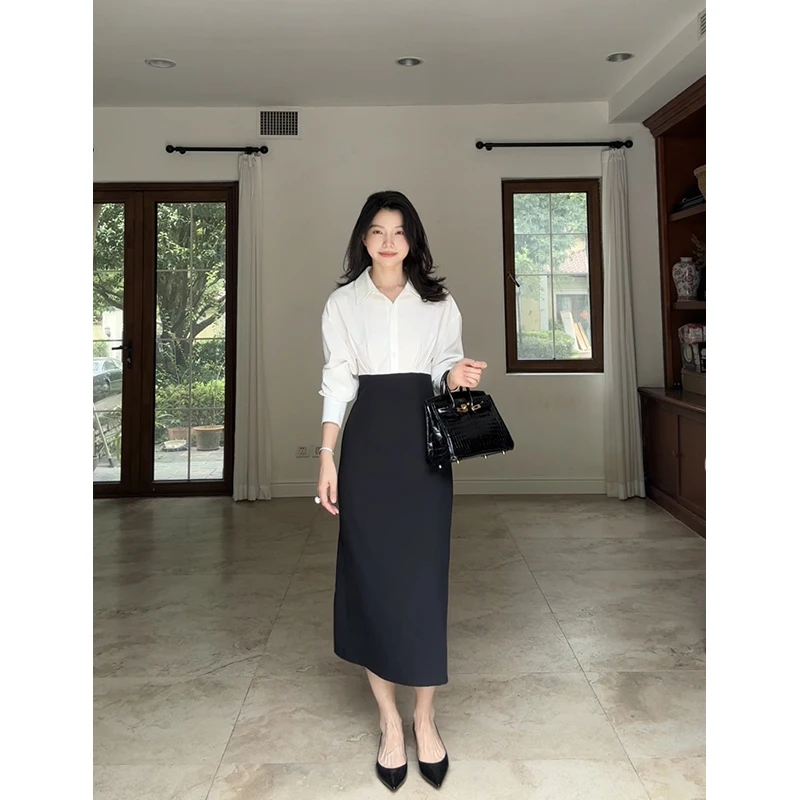 郭九九呢 气质假两件职业轻熟风收腰显瘦西装裙连衣裙 G923Q03447