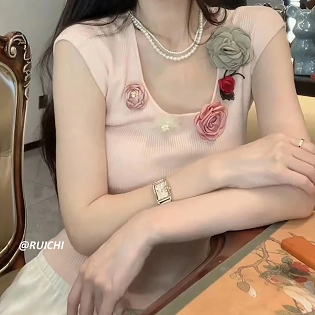 夏季法式浪漫优雅针织上衣2025新款修身显瘦百搭时尚针织衫