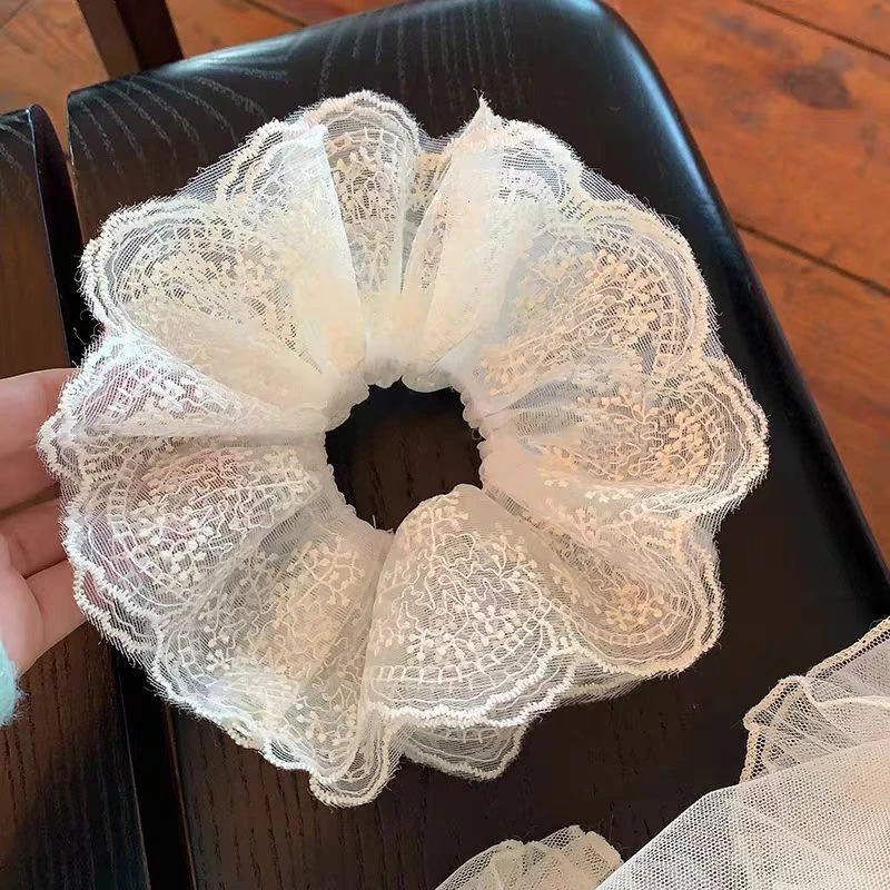 [D6]新款超仙白色蕾丝大肠发圈气质马尾丸子头扎发头绳发饰女