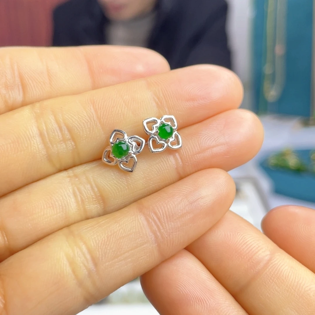 翡翠耳饰银S925镶嵌翡翠