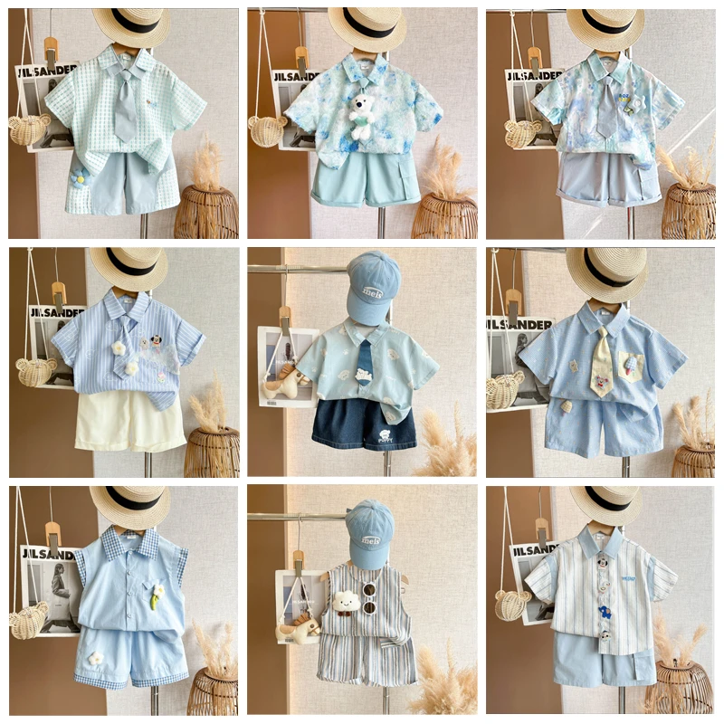 【A01-A16】2025夏季新款男宝儿童短袖洋气薄款时尚百搭衬衫套装