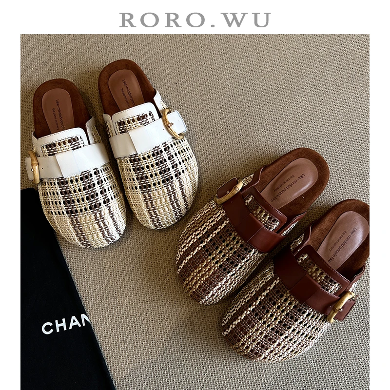 娆娆吴·乖乖头夏季老钱风包头编织拖鞋时尚女鞋D399