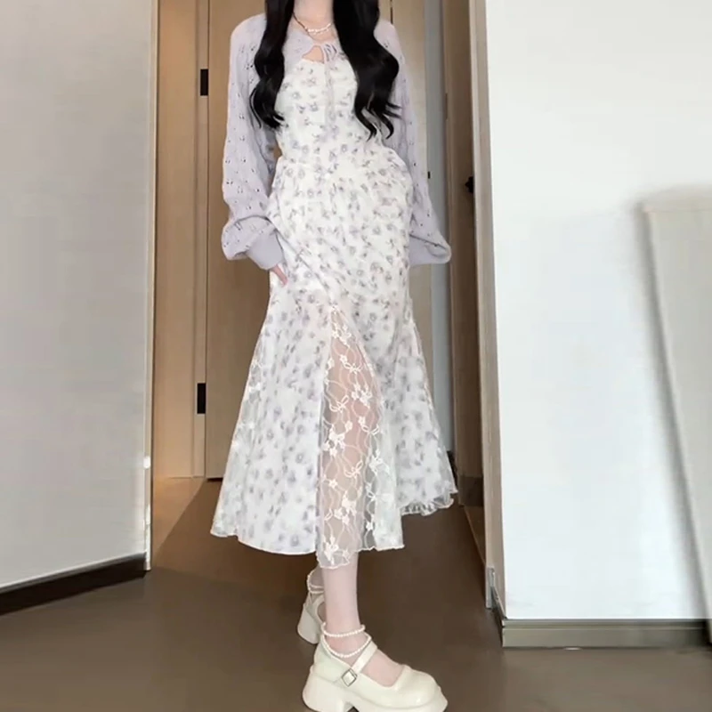 2025早春夏穿搭吊带碎花连衣裙子套装海边度假沙滩裙0083