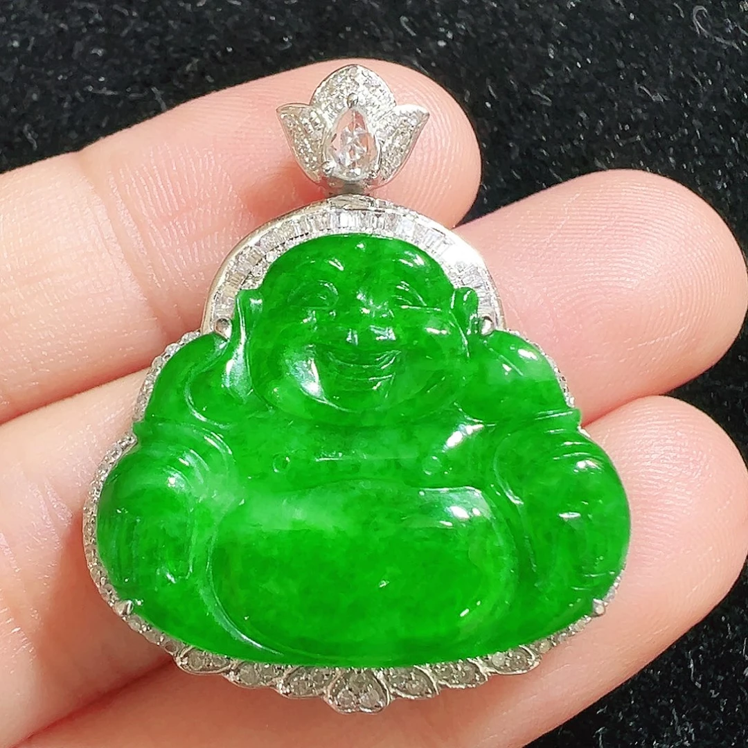 翡翠18K金镶嵌吊坠(不含链)