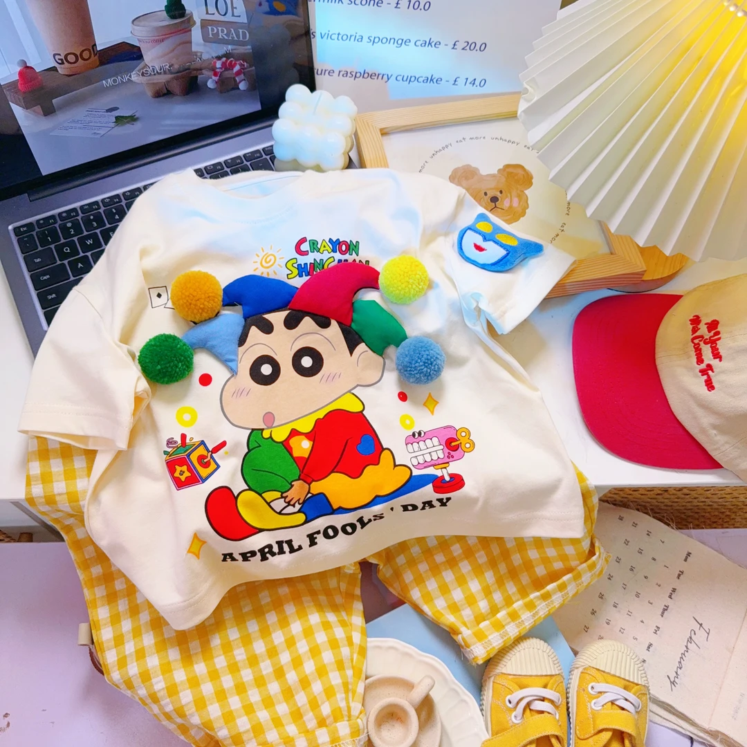 【自播】儿童卡通立体玩偶小新印花T恤男女童半袖吸汗透气童趣短袖