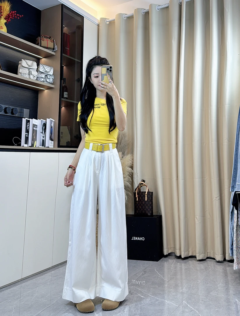 2025年新款莱塞尔透气舒适面料高腰收腹阔腿裤1876