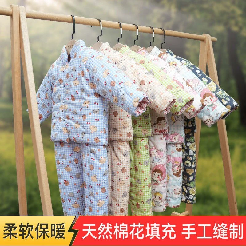 （一套过冬的棉袄棉裤） 格子小熊冬季男女儿童棉袄棉衣棉裤套装