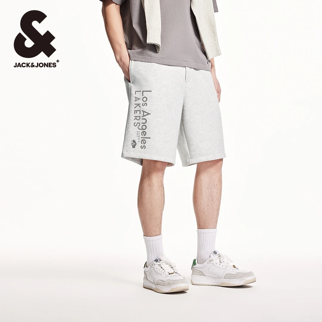 杰克琼斯NBA联名款秋季新款湖人队植绒字母图案休闲百搭短裤男裤