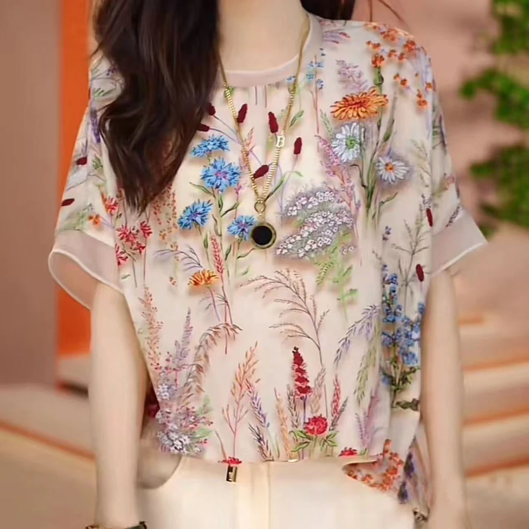 【粉丝专属】短袖女夏季印花T恤百搭遮肚子宽松显瘦上衣休闲小衫273