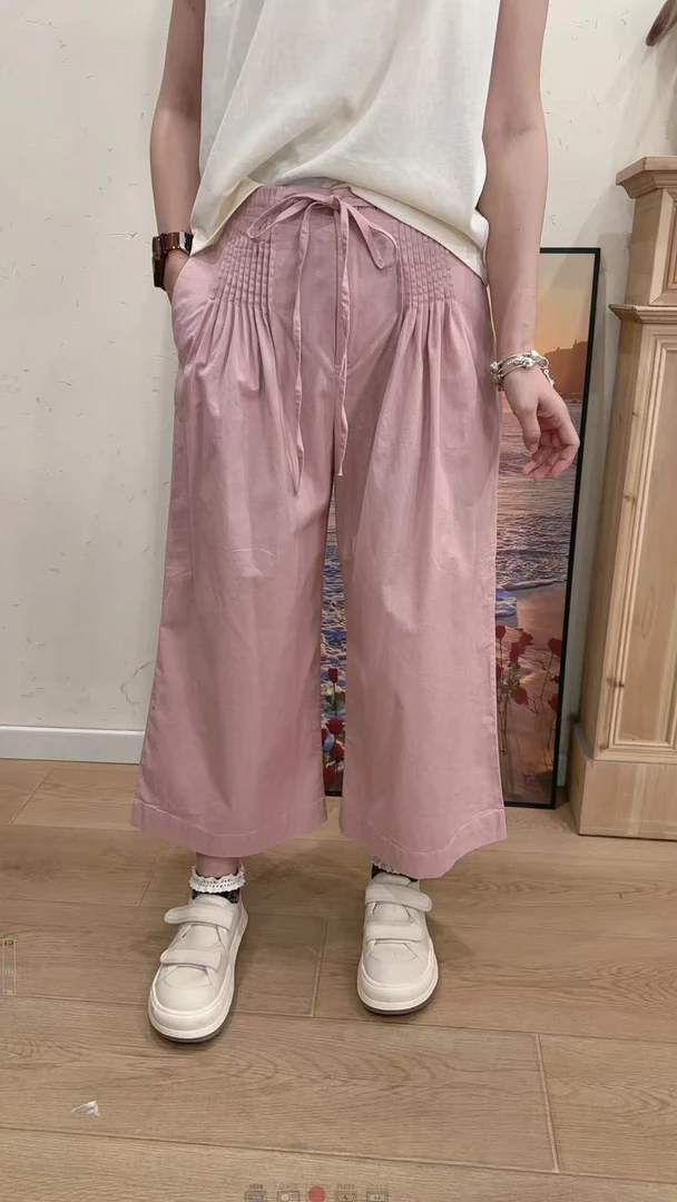 【玫瑰豆沙】时尚洋气百搭宽松显瘦遮肉夏季超薄直筒松紧腰休闲裤