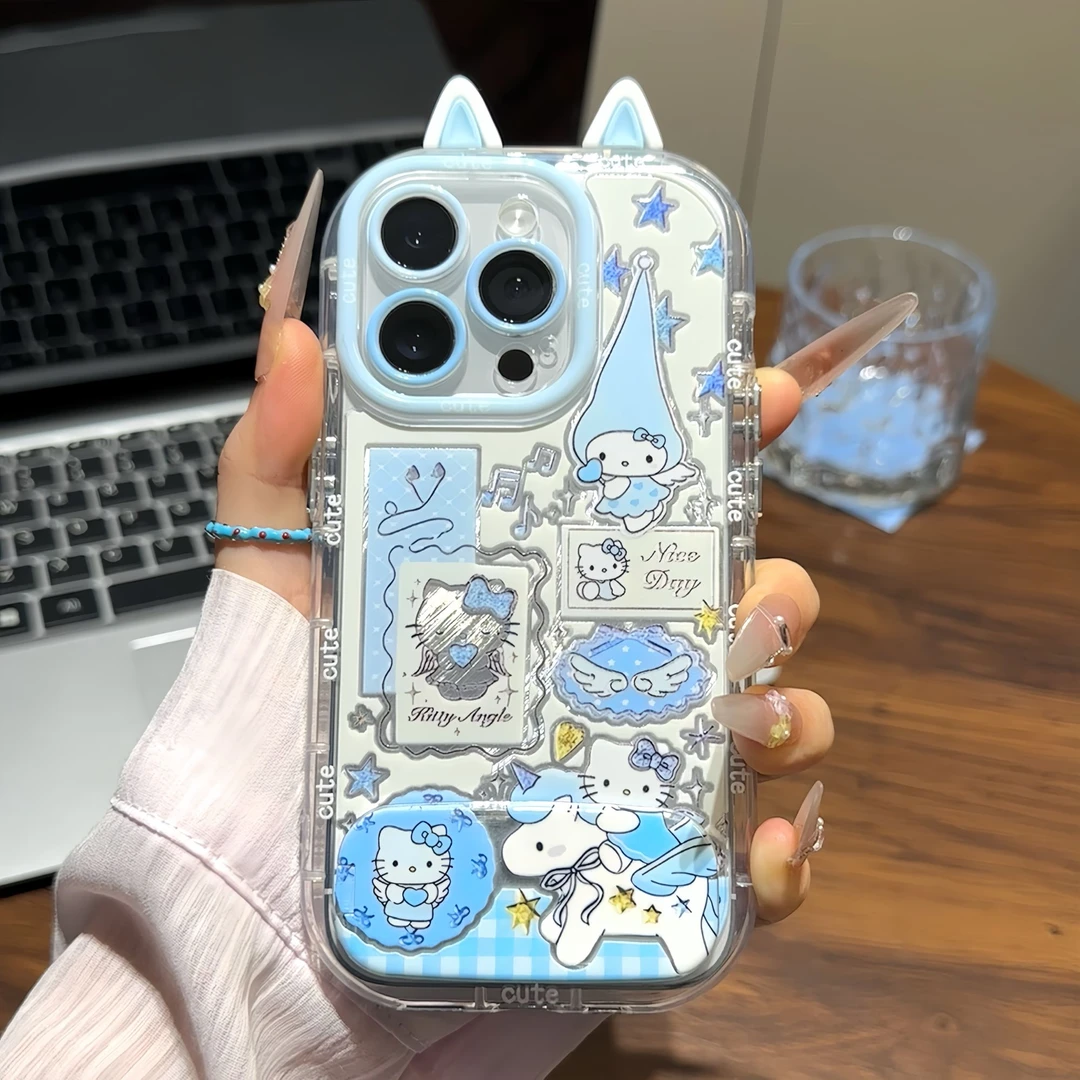 尖尖帽独角兽kitty支架适用苹果16promax手机壳iPhone15轻薄防摔