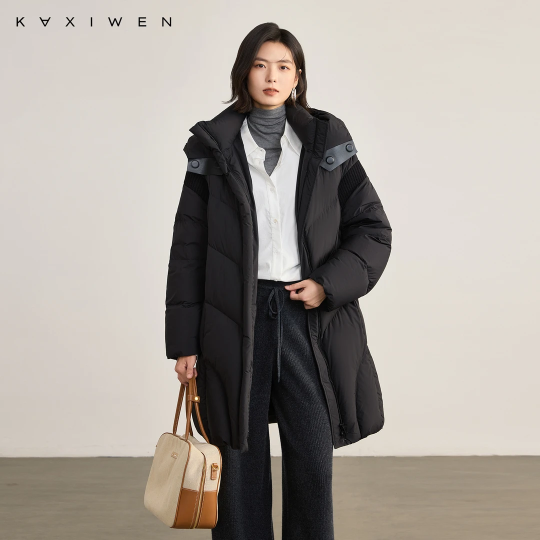 佧茜文云朵龟背羽绒服【冬新】休闲立领连帽针织拼接袖X10BYN8810