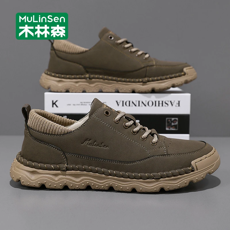 木林森男马丁靴秋冬复古英伦风沙漠工装短靴春季厚底休闲低帮男鞋