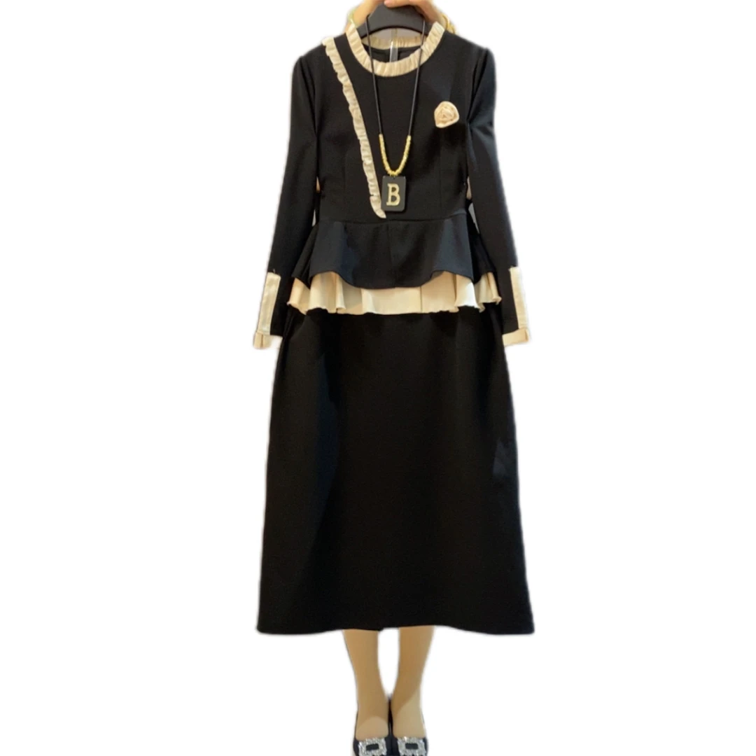 秋季大码遮肉假两件百搭中长拼接遮肉显瘦气质高档胖妹妹连衣裙女