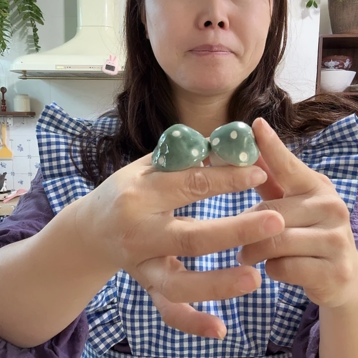 高温陶瓷绿色手绘蘑菇配件5大5小微瑕