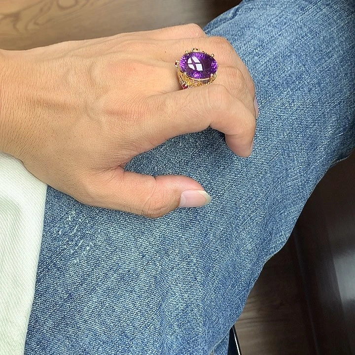 戒指水晶银S925镀金镶嵌