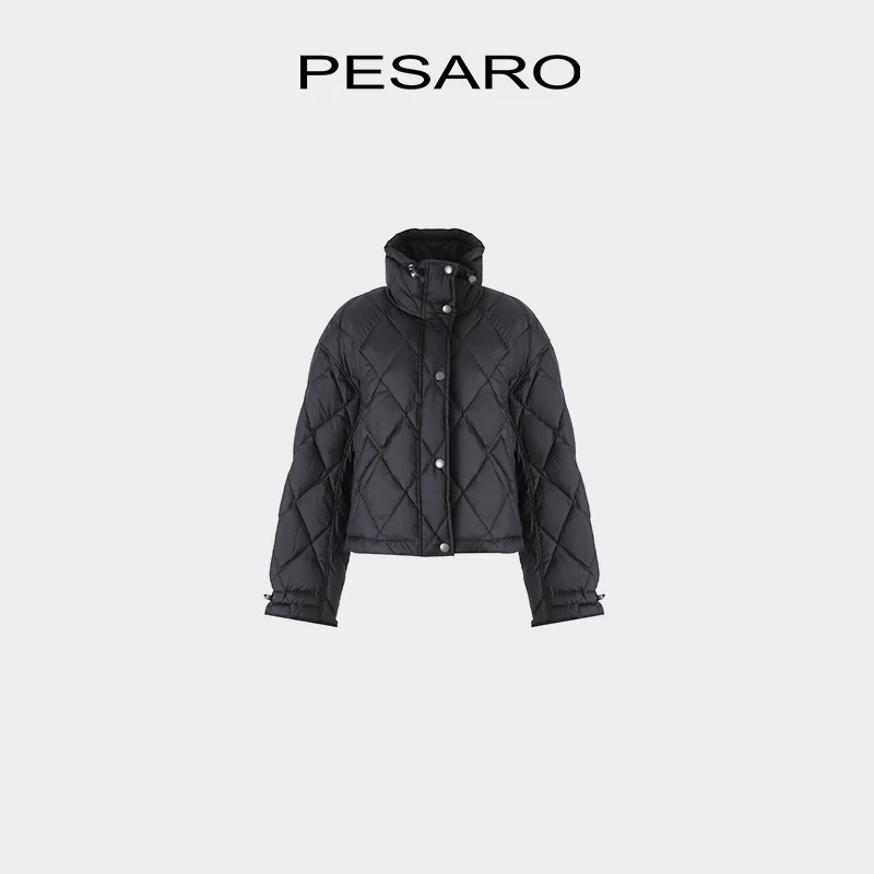 【星线好物】PESARO黑色立领短款菱格鹅绒服女 保暖简约百搭