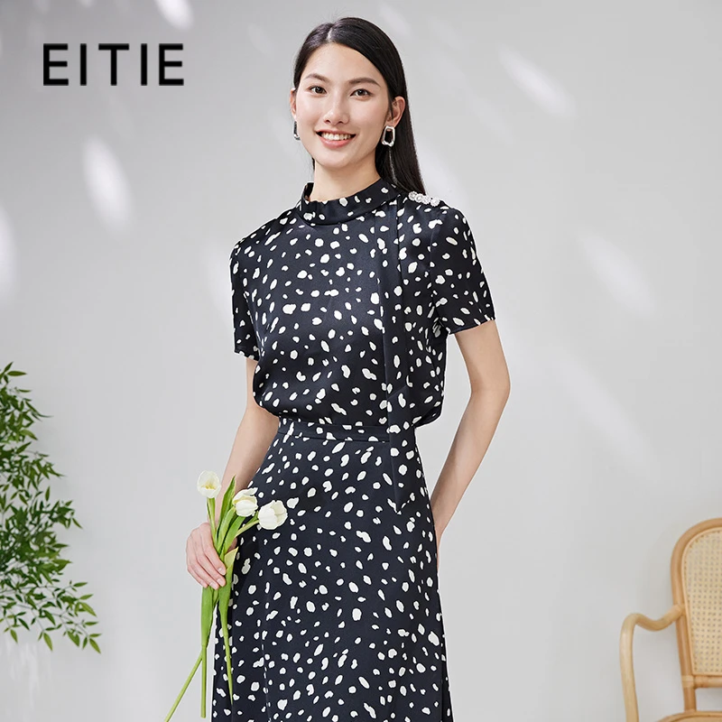 EITIE爱特爱夏季新款时尚通勤印花飘带舒适小上衣7013715
