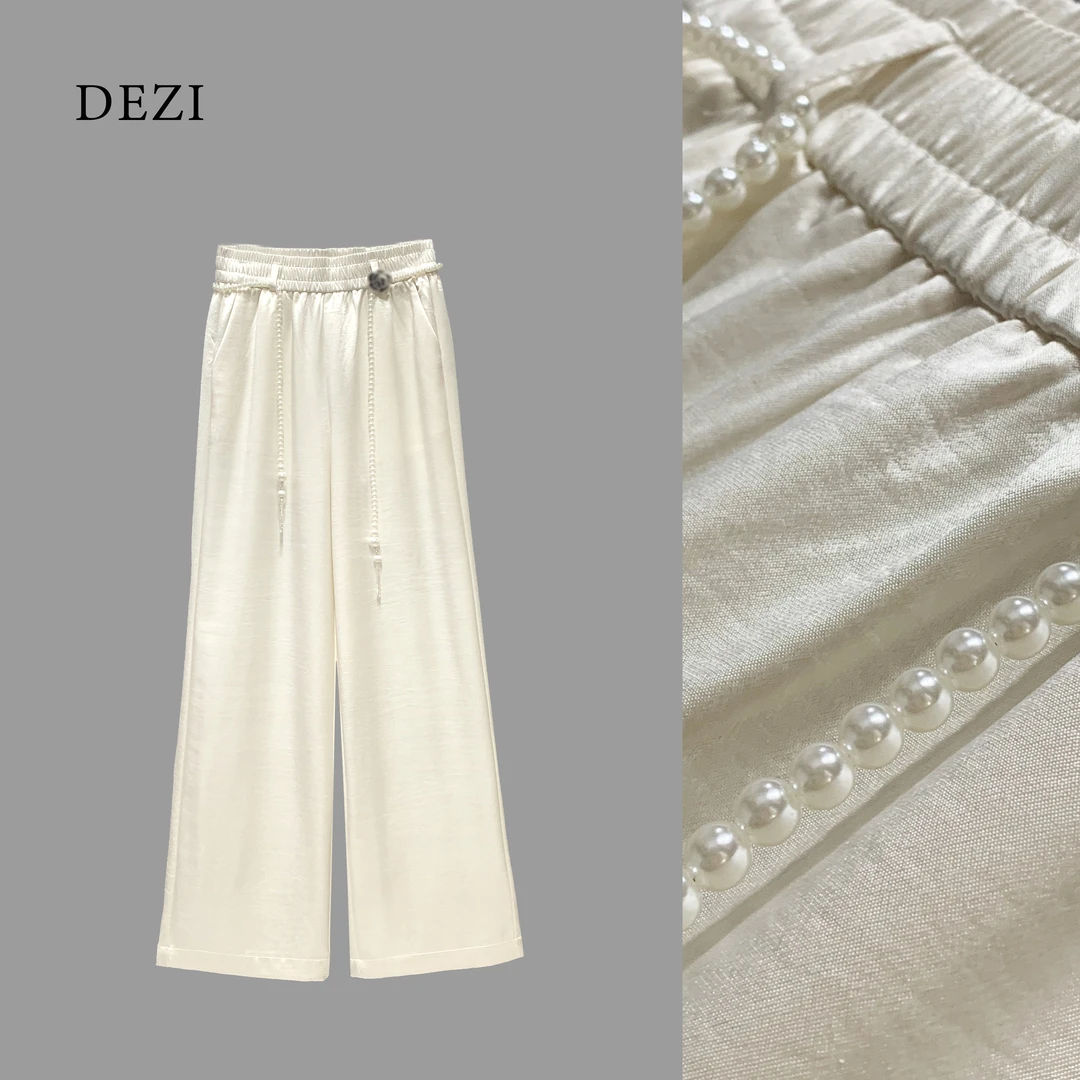 DEZI宝藏神裤珠链小花抽绳显瘦垂感女休闲裤LS25306066