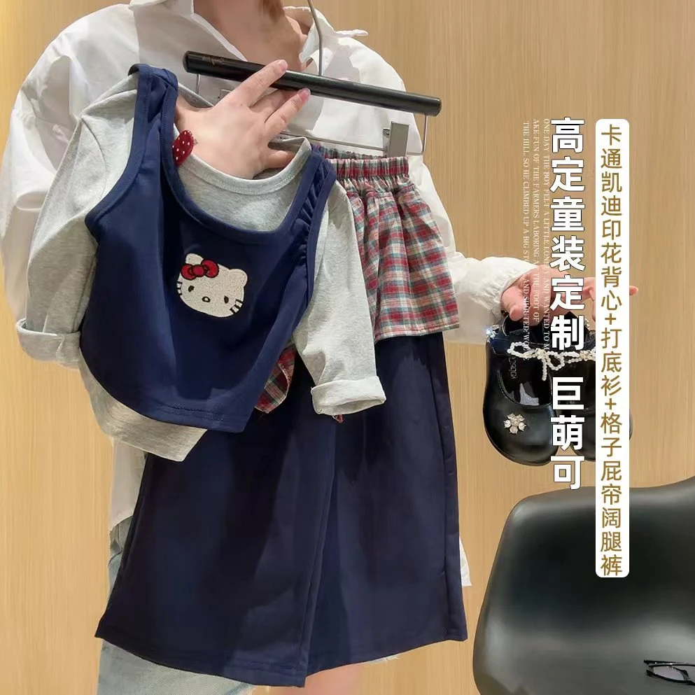 2025新款时尚百搭休闲韩版时髦吊带打底长袖真两件阔腿裤套装