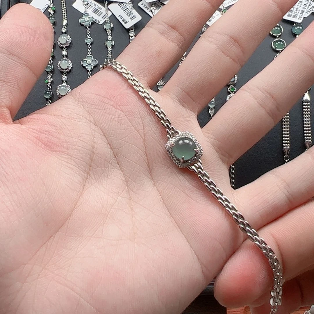 翡翠手链银S925镶嵌潇****友天然翡翠A货