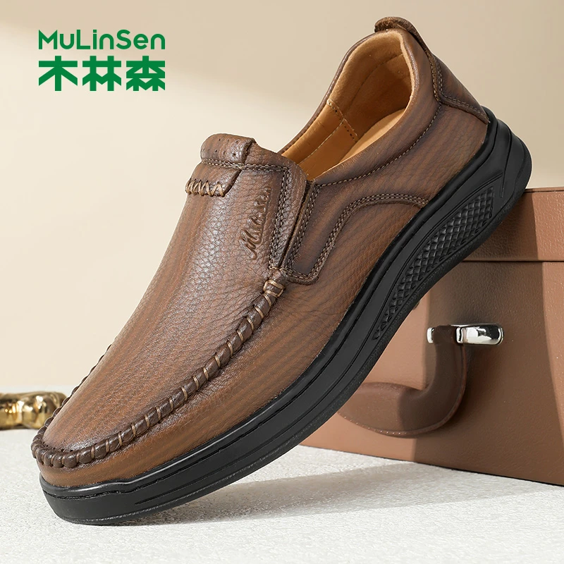 木林森男鞋2025新款夏季透气休闲皮鞋男士软底舒适百搭驾车爸爸鞋