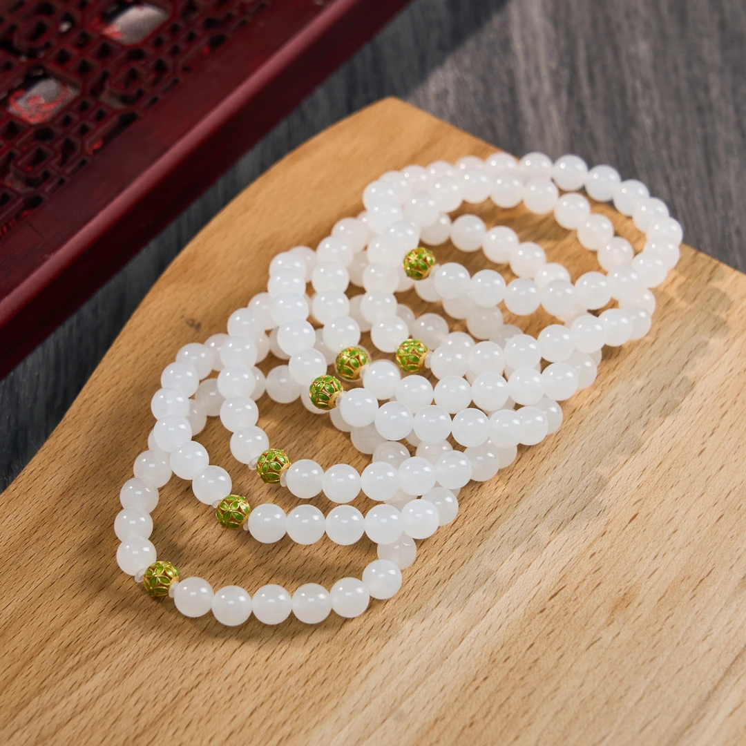 菲菲珠宝好*S925和田玉羊脂白手串圆珠约8mm/多样性发一