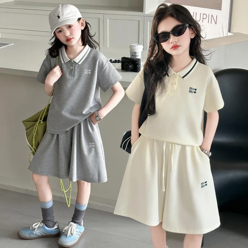 女童POLO套装夏装新款中大童装时尚小女孩衣服儿童短袖短裤两件套