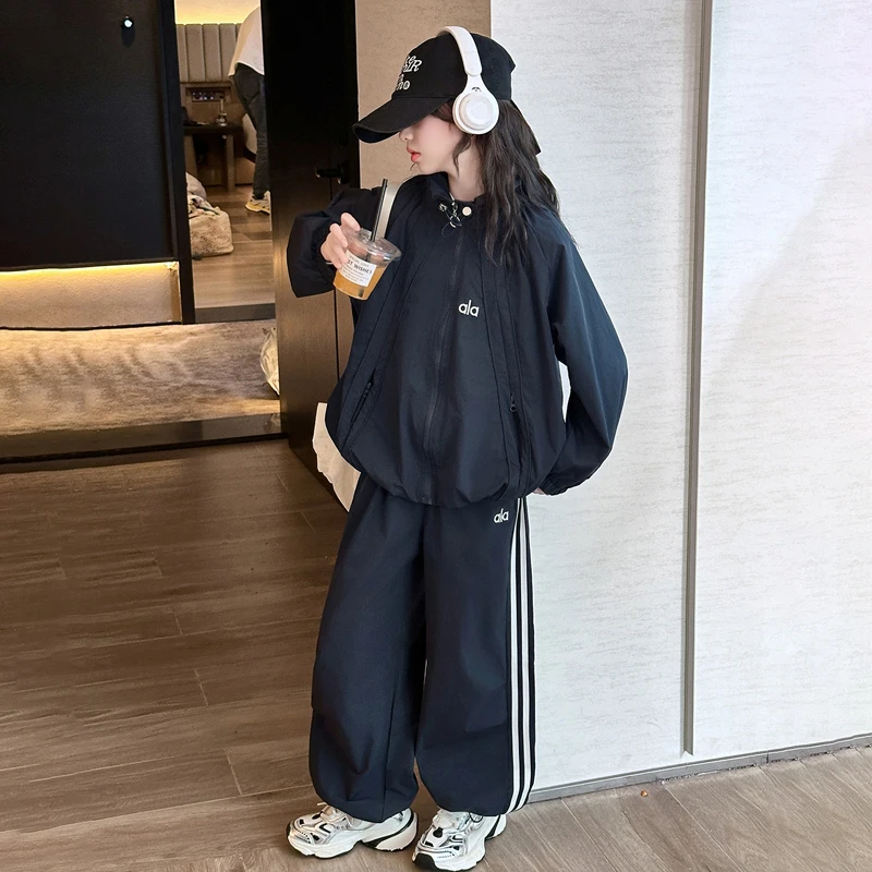 秋季款中大童秋装女孩套装网红洋气上衣运动女童时尚外套休闲炸街