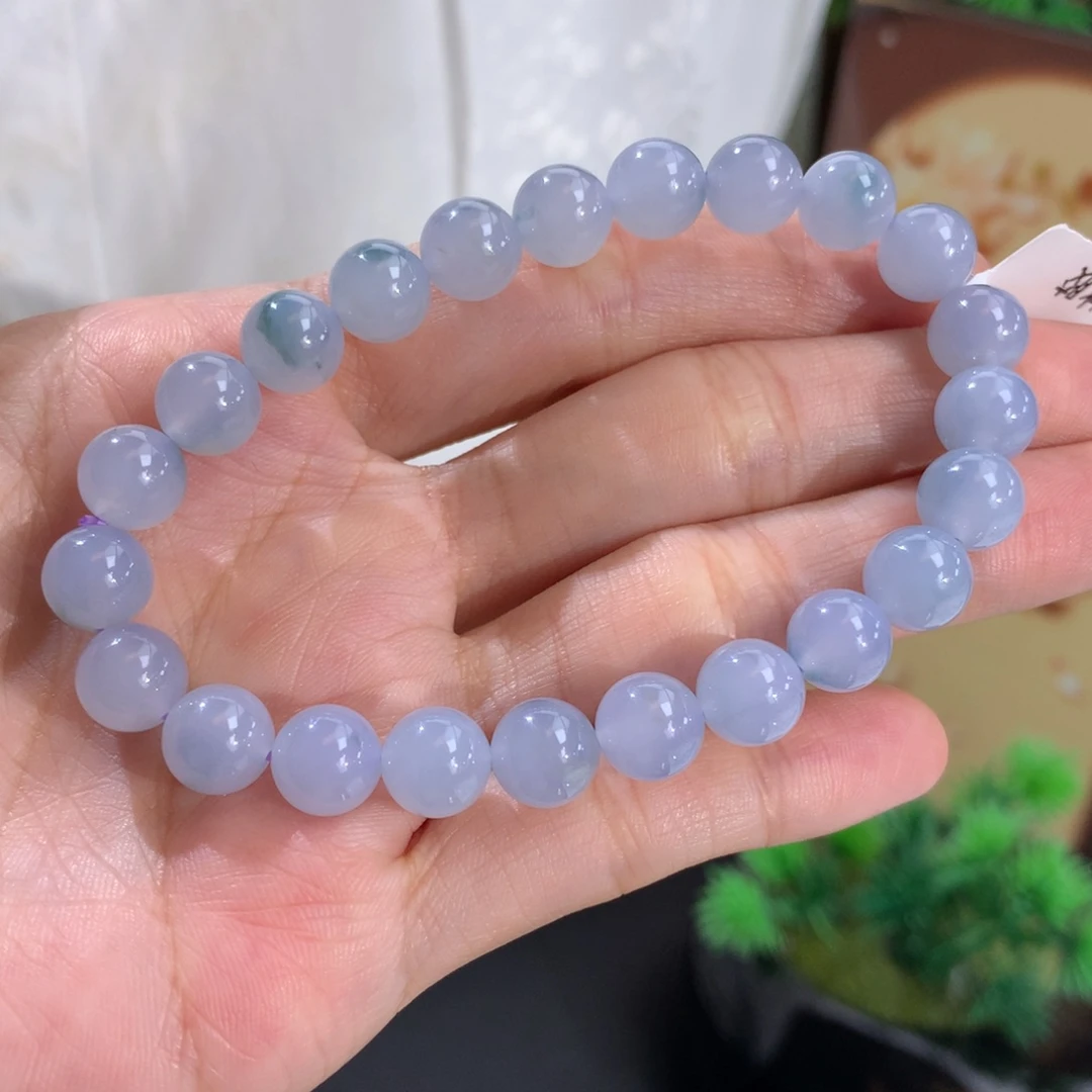 翡翠未镶嵌手串卡8冰胶蓝紫飘花手串