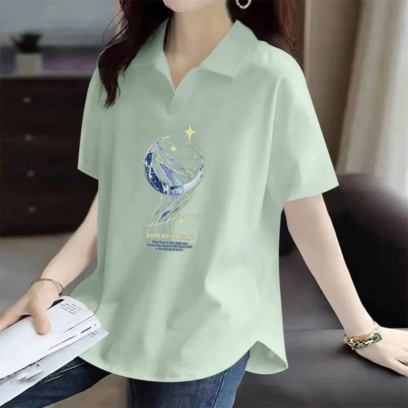 洋气纯棉短袖T恤女2025夏季新款时尚设计感小众polo衫翻领ins上衣