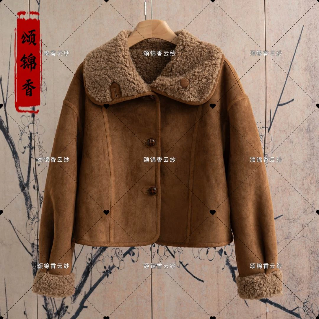 【锦】新中式设计师定制款翻毛领女装皮毛颗粒双面穿外套K33