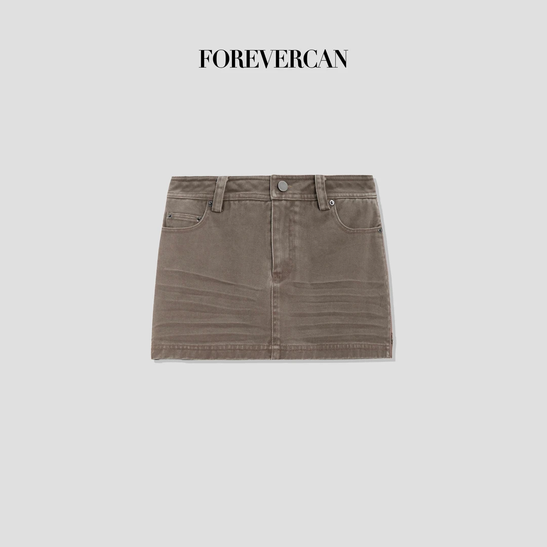 FOREVERCAN“牛仔理石”复古做旧洗水牛仔半身裙裤 SD22246