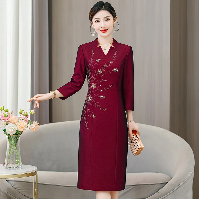 高端结婚喜婆婆婚礼服气质喜妈妈婚宴礼服喜服2025新款旗袍连衣裙