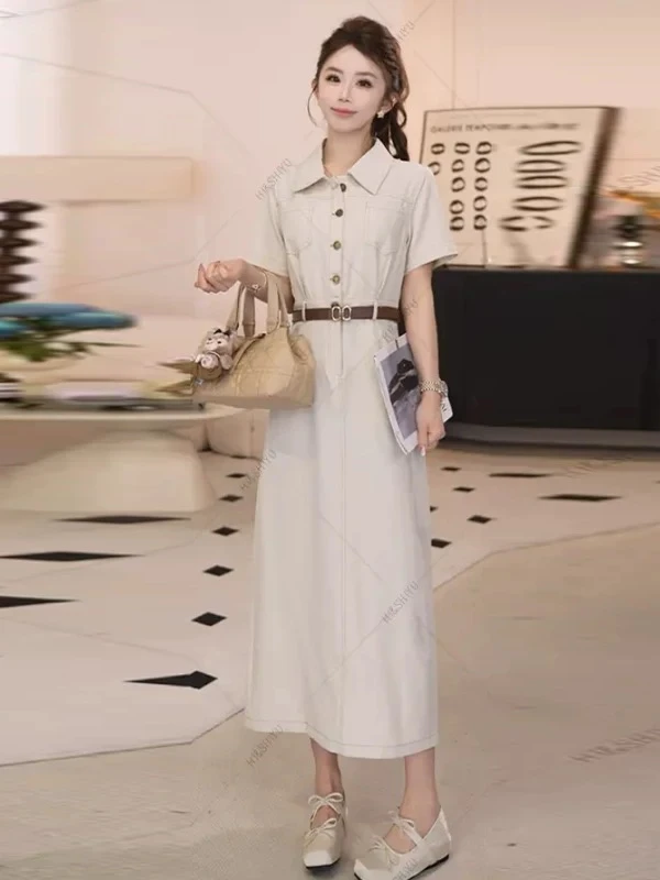 82517【裙长115】夏季新款时髦洋气收腰显瘦过膝长款连衣裙长裙