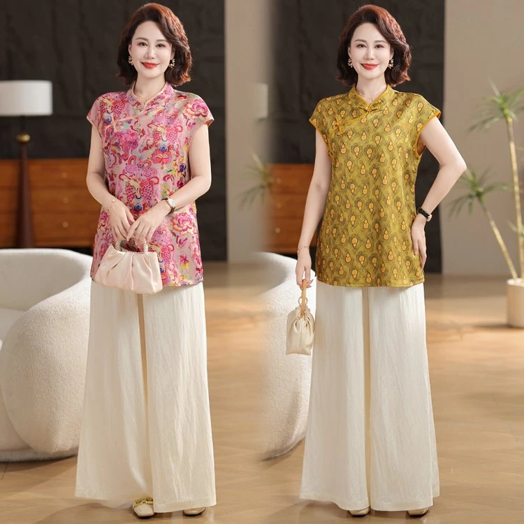 中国风妈妈夏装上衣旗袍改良版2025新款新中式中老年女装洋气