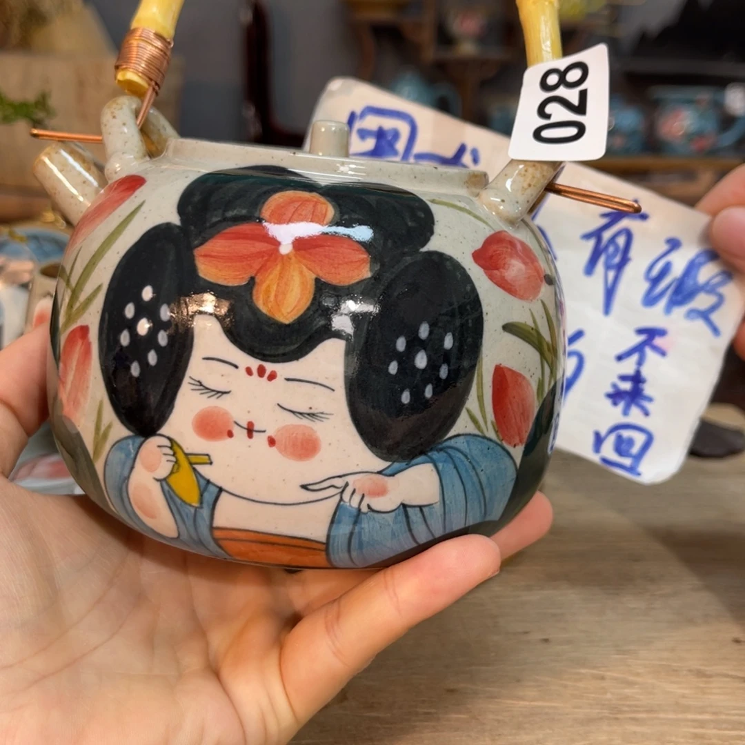 小***呀壶素浅陶瓷手工手绘
