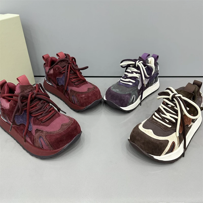 女士女鞋舒适时尚软底复古百搭防滑系带秋冬新款高定拼色潮流潮鞋