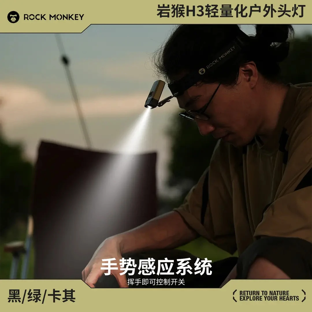 岩猴感应强光头带式头灯野外便携照明夜钓头灯徒步头灯帽夹头灯