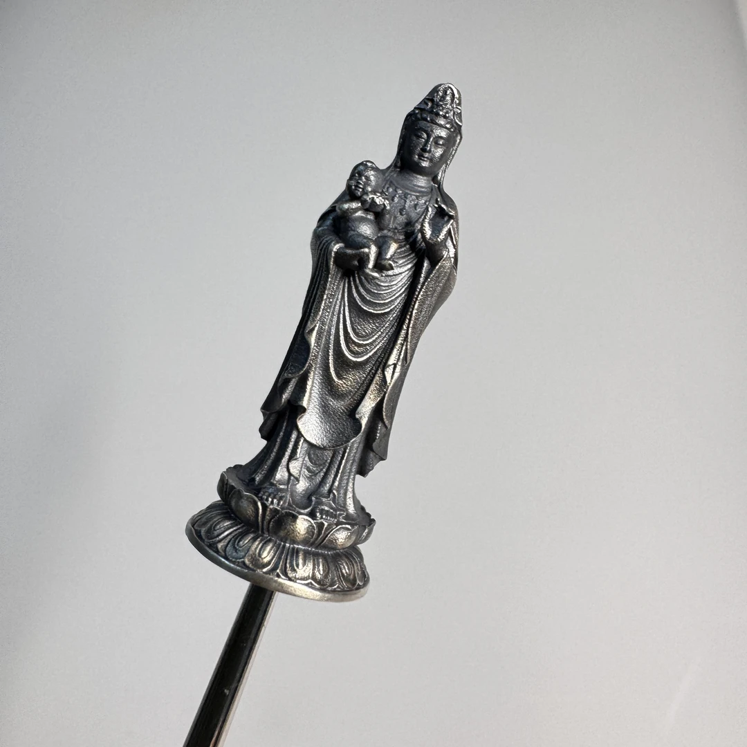 925银银制品 送子观音小摆件纯银摆件复古风雕刻