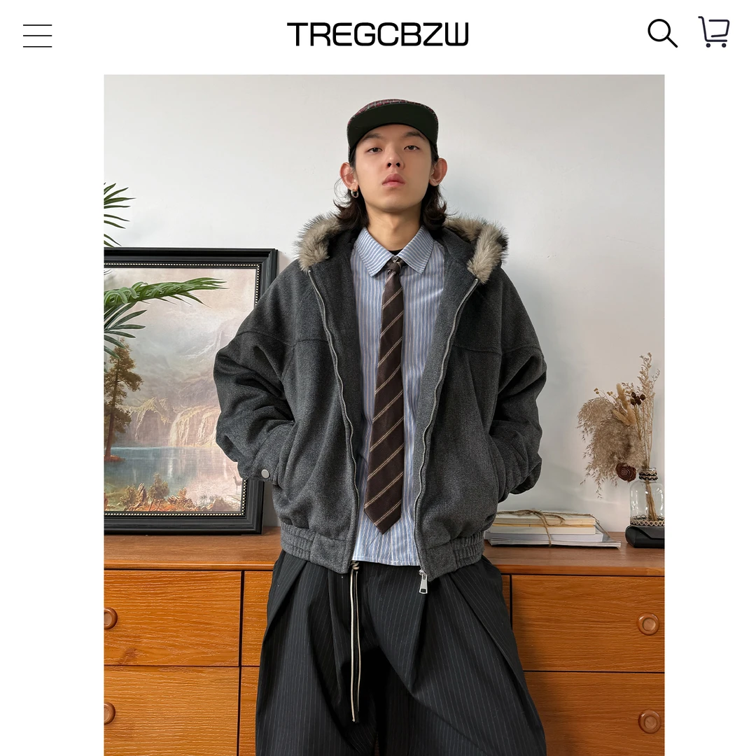 CBZW版型超正. 高智感毛呢加厚外套男保暖cleanfit大毛领连帽棉衣