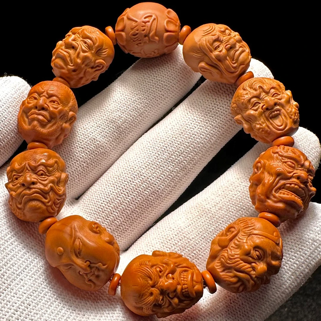 短圆十八罗汉橄榄核手串男款男士高端核雕大籽雕刻精品文玩18罗汉