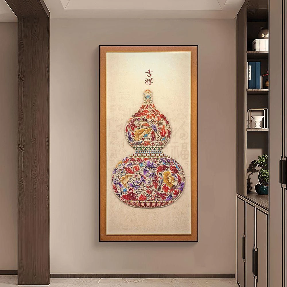 玄关装饰画挂画入户走廊客厅玄关画壁画墙壁装饰画木雕葫芦80160