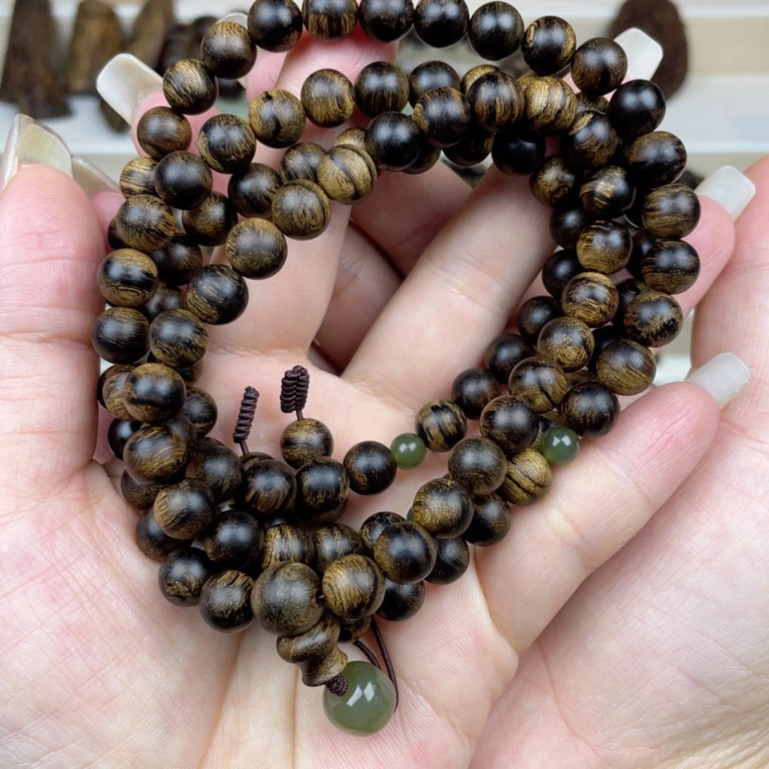 沉香手串轮***生越南芽庄白奇楠虎斑留疤