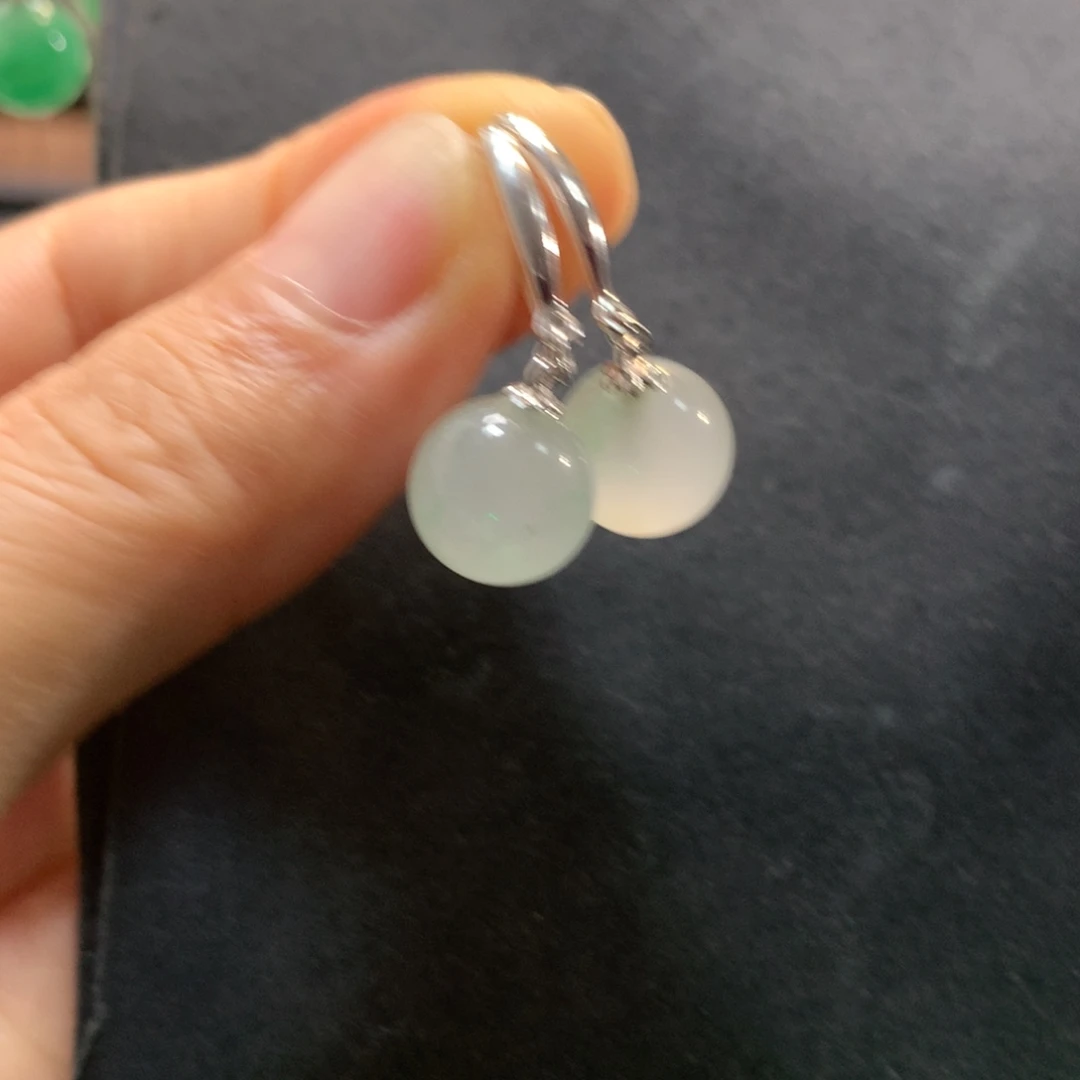 石英质玉银S925镶嵌耳钉