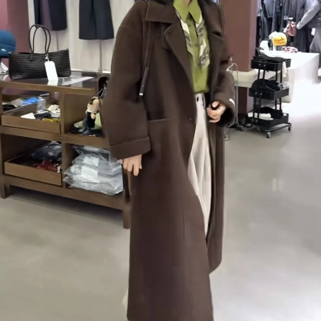 68中长款棕色翻领气质大衣外套时尚百搭休闲潮流精品